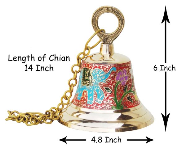 Brass Hanging Temple Pooja Bell, Bell Red Color (FMAS515 A)