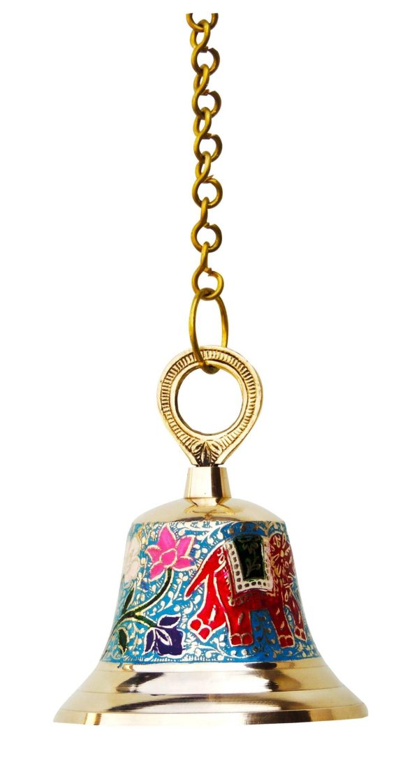 Brass Hanging Temple Pooja Bell, Bell Blue Color (FMAS515 B) - Image 3