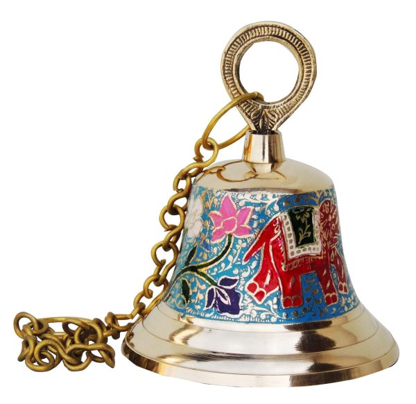 Brass Hanging Temple Pooja Bell, Bell Blue Color (FMAS515 B) - Image 2