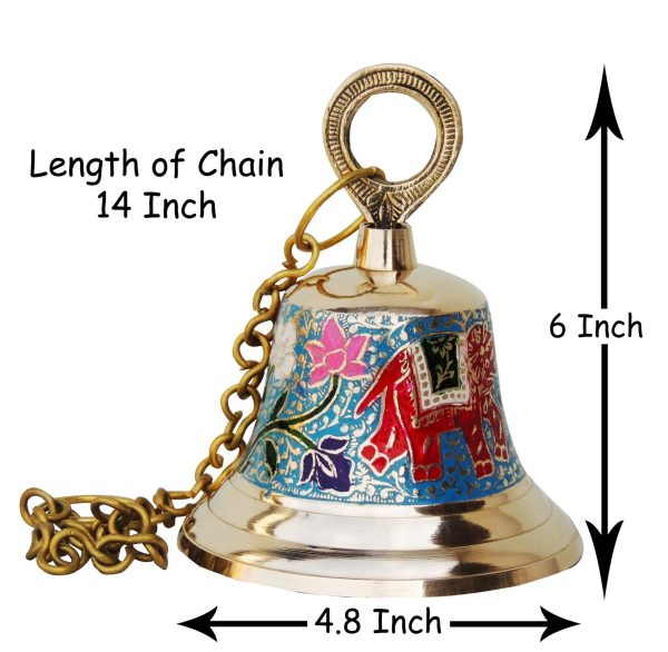 Brass Hanging Temple Pooja Bell, Bell Blue Color (FMAS515 B)