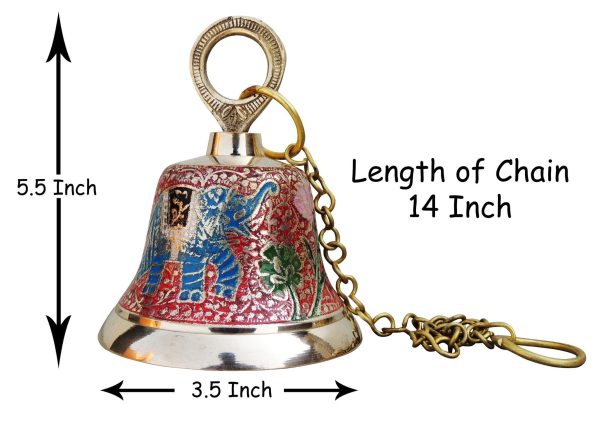 Brass Hanging Temple Pooja Bell, Bell Red Color (FMAS516 A)