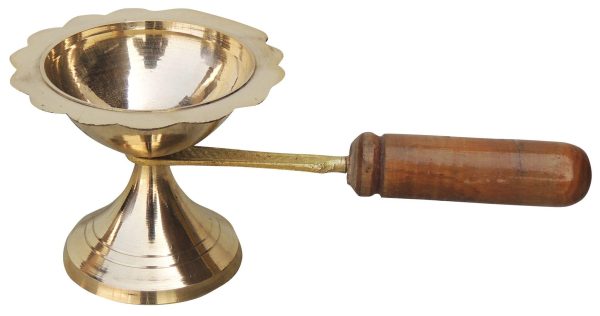 Brass Table Decor Oil Lamp Deepak With Wooden Handle (FMAS627 C) - Image 3