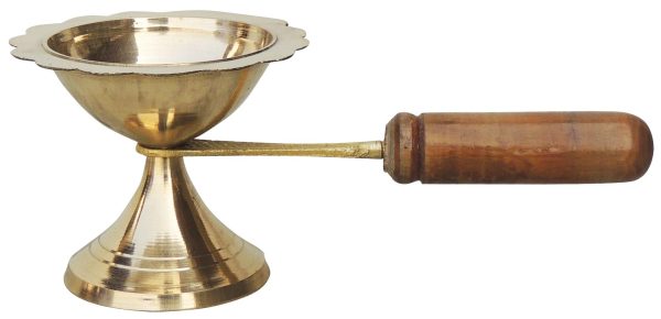 Brass Table Decor Oil Lamp Deepak With Wooden Handle (FMAS627 C) - Image 2