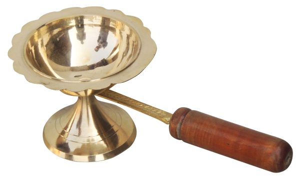 Brass Table Decor Oil Lamp Deepak With Wooden Handle (FMAS627 D) - Image 2