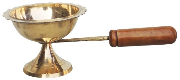 Brass Table Decor Oil Lamp Deepak With Wooden Handle (FMAS627 F) - Image 2