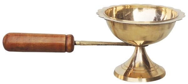 Brass Table Decor Oil Lamp Deepak With Wooden Handle (FMAS627 E) - Image 3