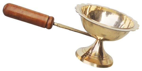 Brass Table Decor Oil Lamp Deepak With Wooden Handle (FMAS627 F) - Image 3