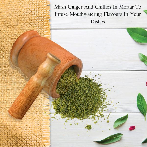 Wooden Mortar Pestle set | Imam Dasta | Okhli Musal, Kharal | Khalbatta | Kitchen Smasher | Grinder for Spices & Herbs | Ginger Garlic... - Image 2