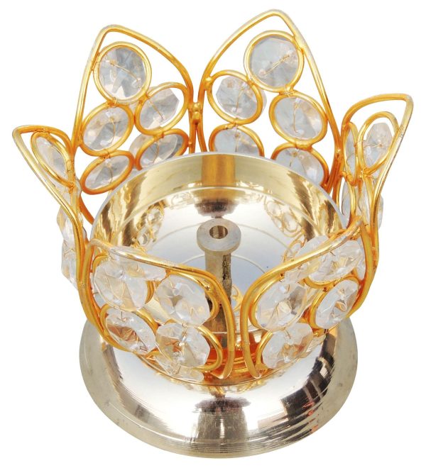 Brass Table Decor Oil Lamp Deepak With Crystal (ZMAS163 B) - Image 2