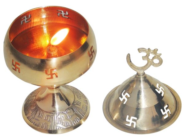 Brass Table Decor Oil Lamp Om Pakija Deepak (ZMAS164 E)