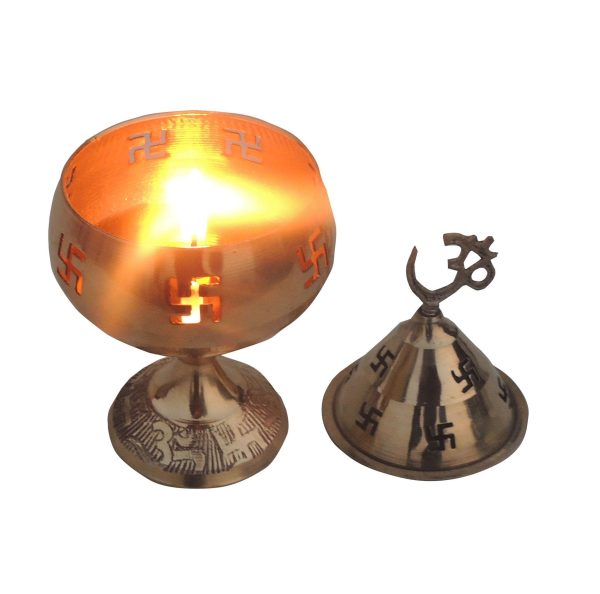 Brass Table Decor Oil Lamp Om Pakija Deepak (ZMAS164 H)