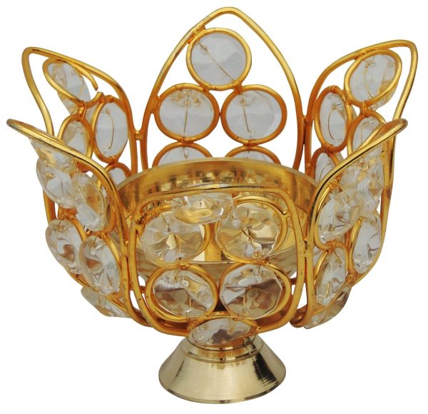 Brass Table Decor Oil Lamp Deepak With Crystal (ZMAS191 A) - Image 3