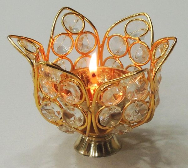 Brass Table Decor Oil Lamp Deepak With Crystal (ZMAS191 A)