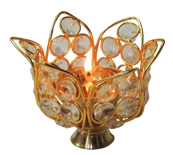 Brass Table Decor Oil Lamp Deepak With Crystal (ZMAS191 A) - Image 2