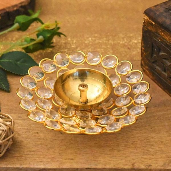 Brass Table Decor Oil Lamp Crystal Deepak (ZMAS217 A)