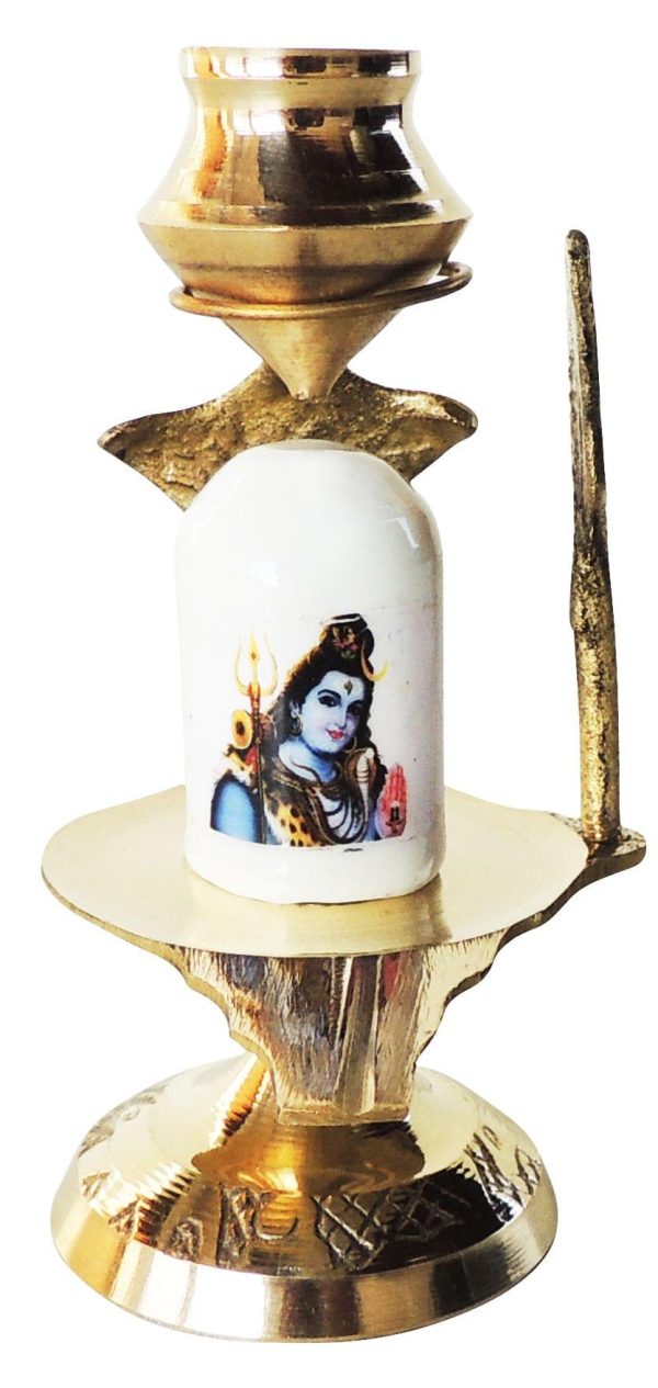 Brass Shiv Ling White Stone No. 1 (ZMAS462 B)