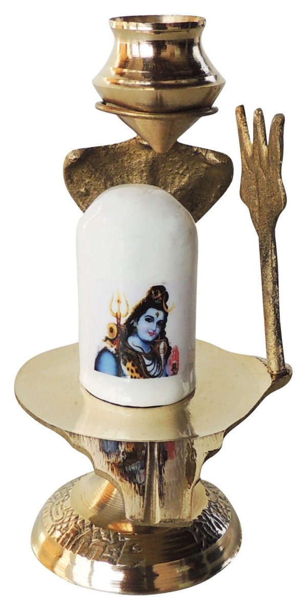 Brass Shiv Ling White Stone No. 2 (ZMAS462 C)