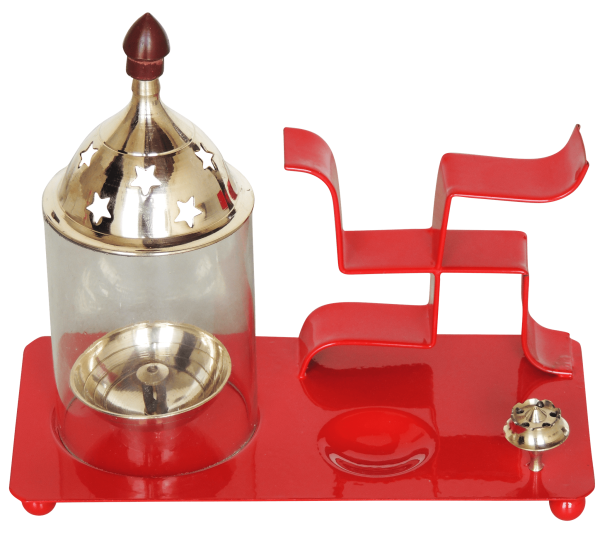 Iron & Brass Swastic Chimney Deepak In Red Color No. 2 (ZMAS512 R)