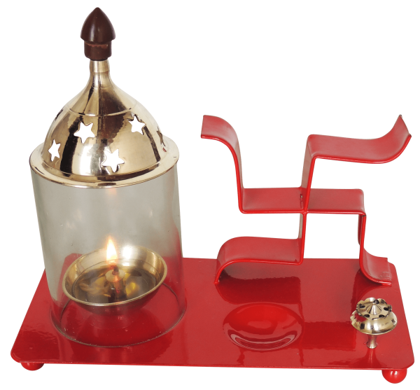 Iron & Brass Swastic Chimney Deepak In Red Color No. 2 (ZMAS512 R) - Image 2