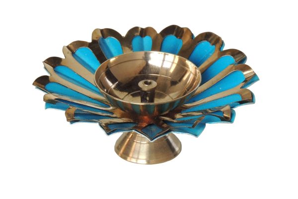 Iron & Brass Deepak Colour Blue 4 Inch (ZMAS517 B) - Image 2