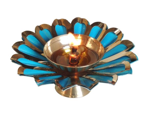 Iron & Brass Deepak Colour Blue 4 Inch (ZMAS517 B)