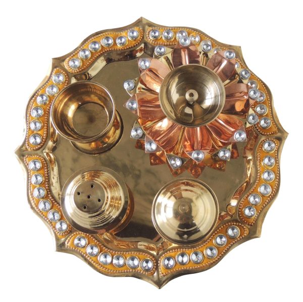 Brass Pooja Thali Fancy Yellow (ZMAS536 A) - Image 2