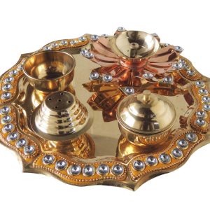 Brass Pooja Thali Fancy Yellow (ZMAS536 A)