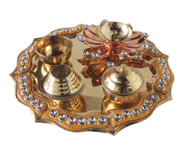 Brass Pooja Thali Fancy Yellow (ZMAS536 A)