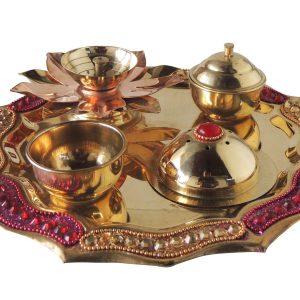 Brass Pooja Thali Fancy Pink (ZMAS537 A)