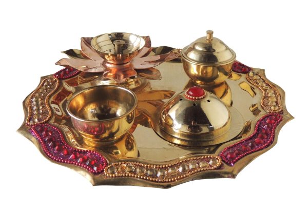 Brass Pooja Thali Fancy Pink (ZMAS537 A)