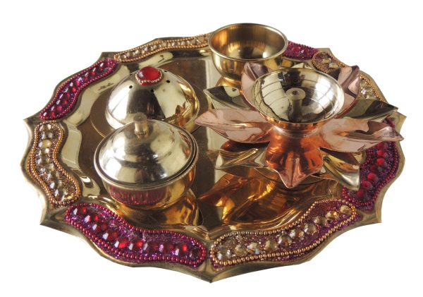 Brass Pooja Thali Fancy Pink (ZMAS537 A) - Image 2